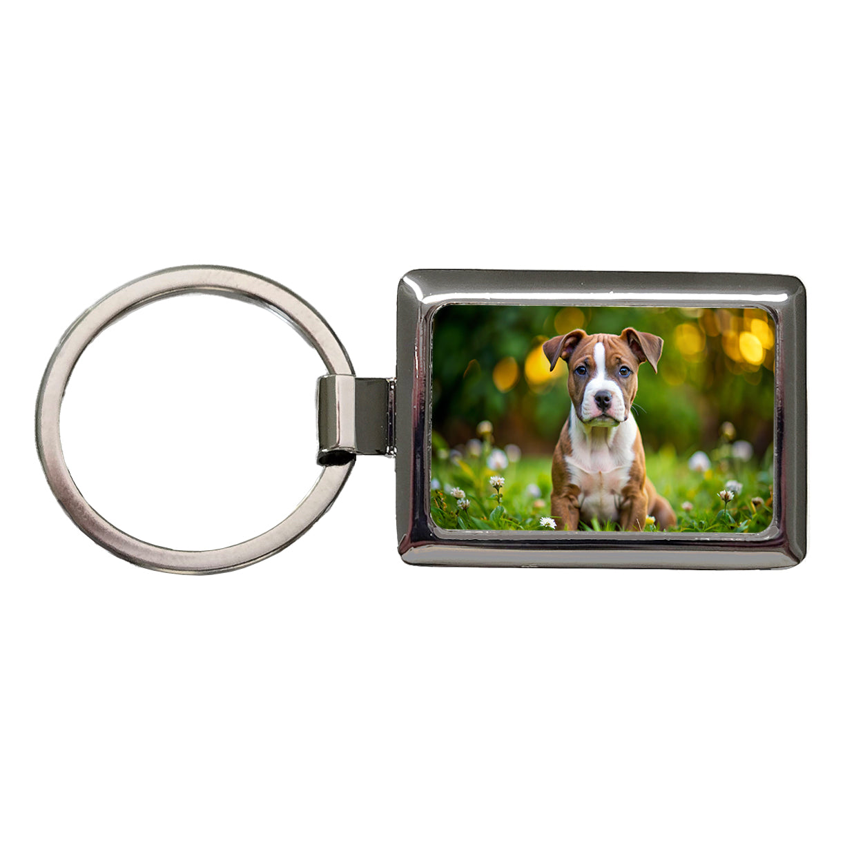 American Staffordshire Terrier Dog Puppy Photo Rectangle Metal Keychain