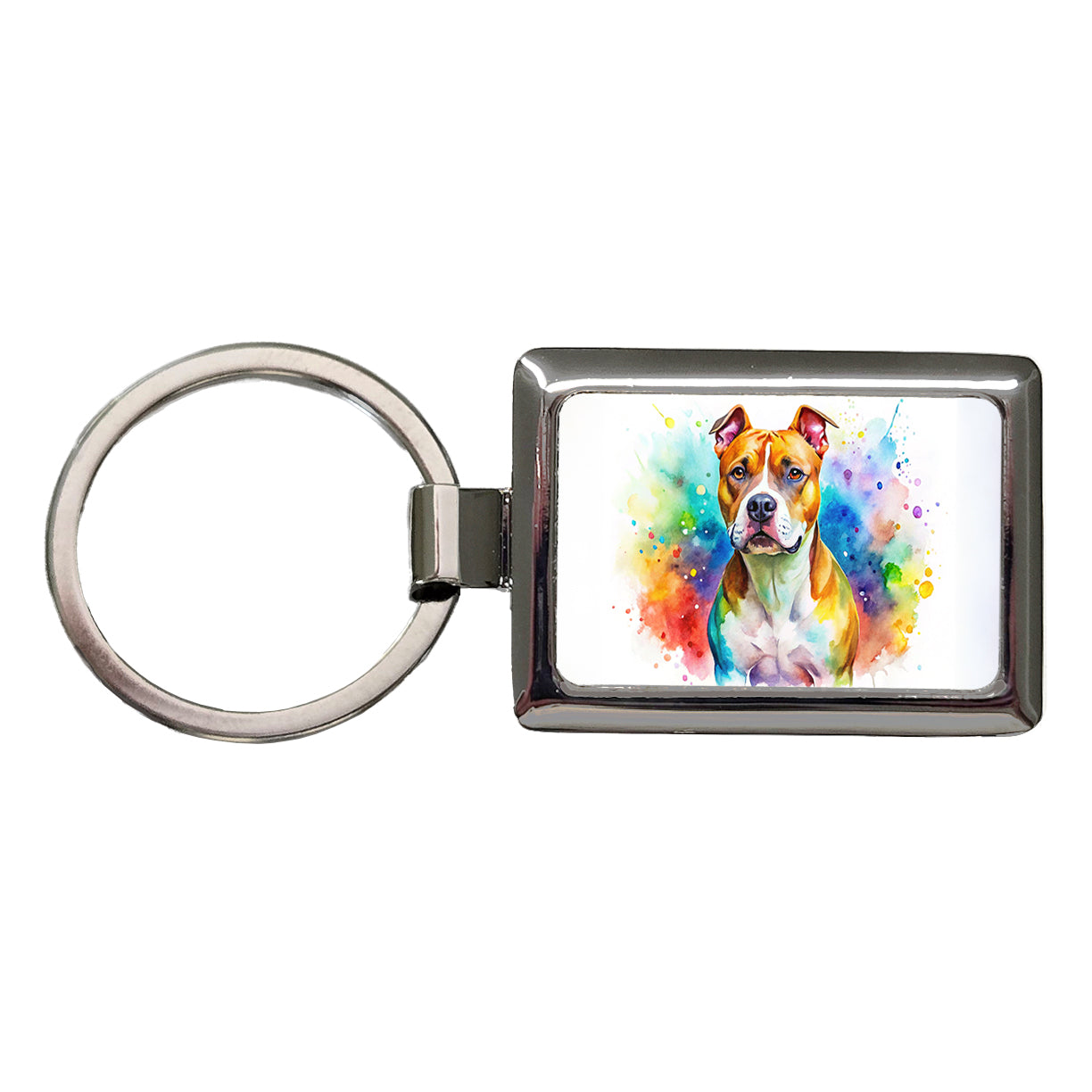 American Staffordshire Terrier Dog Watercolor Style Rectangle Metal Keychain