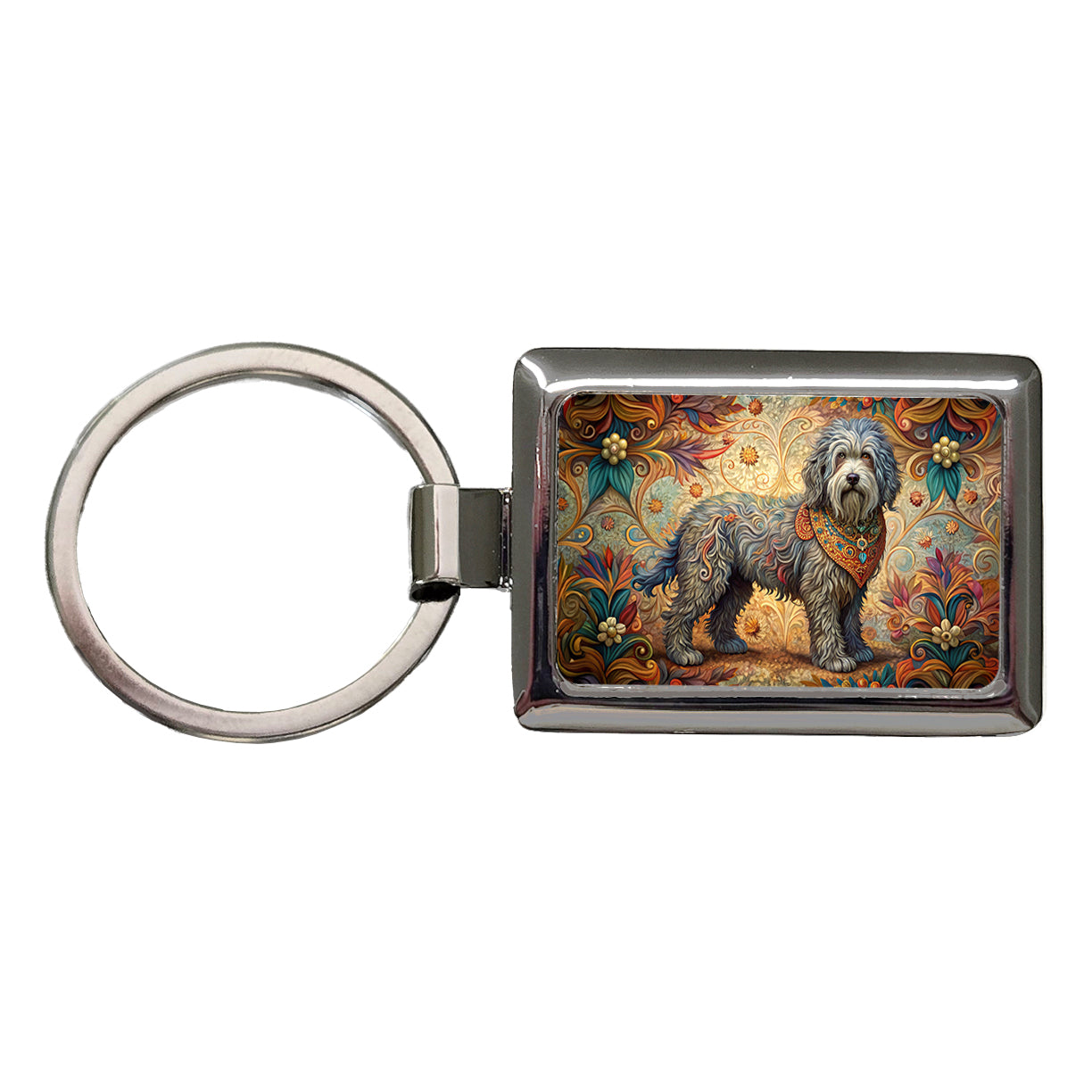 Barbet Dog Art Nouveau Rectangle Metal Keychain