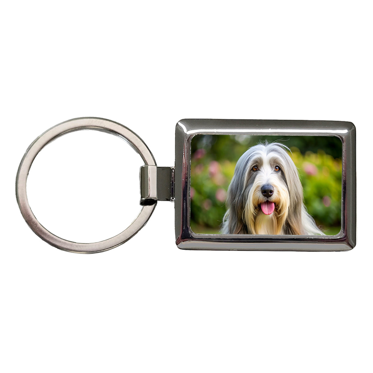 Bearded Collie Dog Photo Rectangle Metal Keychain
