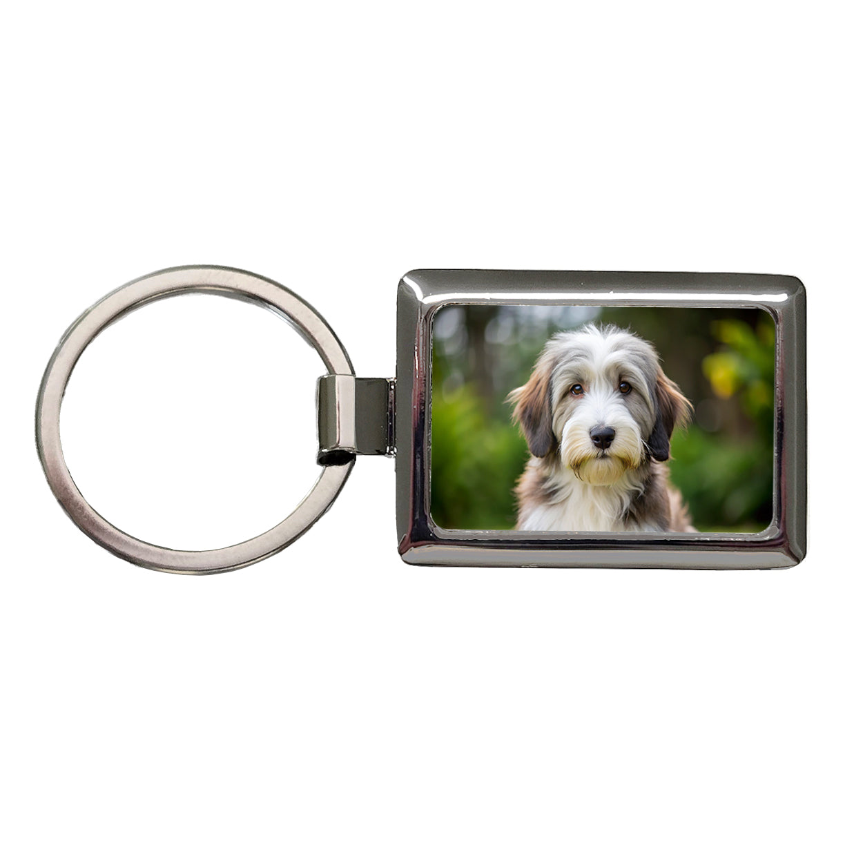 Bearded Collie Dog Puppy Photo Rectangle Metal Keychain