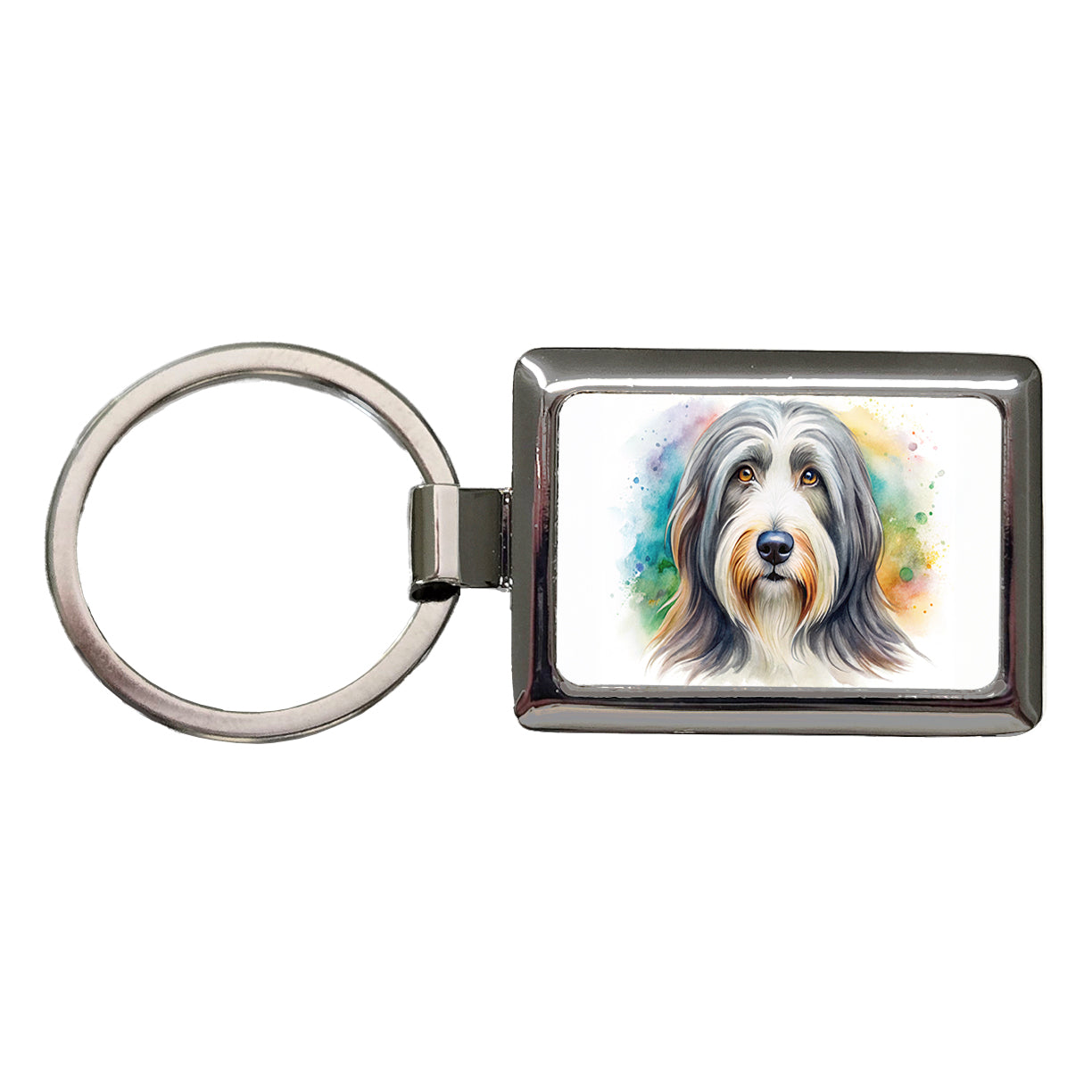 Bearded Collie Dog Watercolor Style Rectangle Metal Keychain