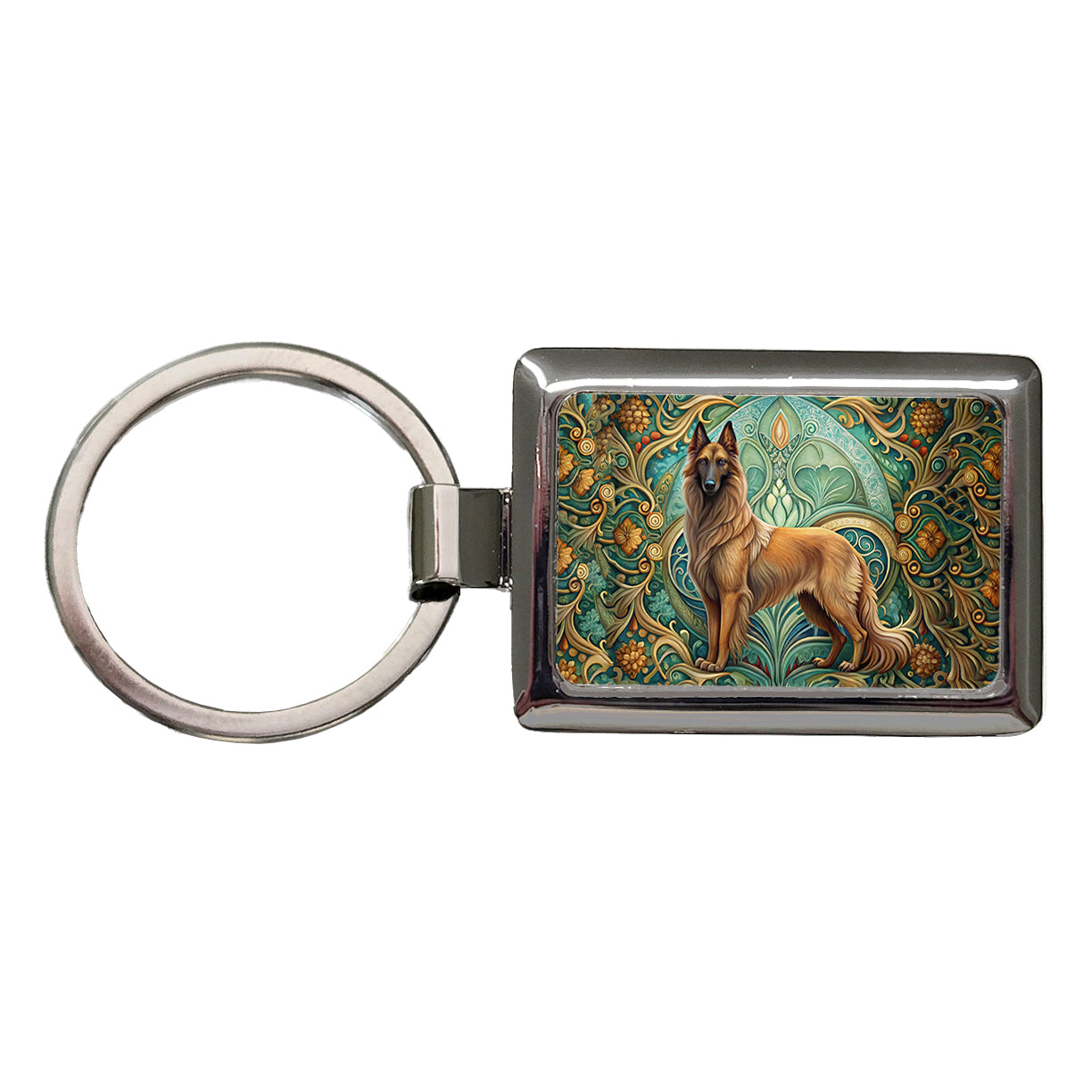 Belgian Tervuren Dog Art Nouveau Rectangle Metal Keychain