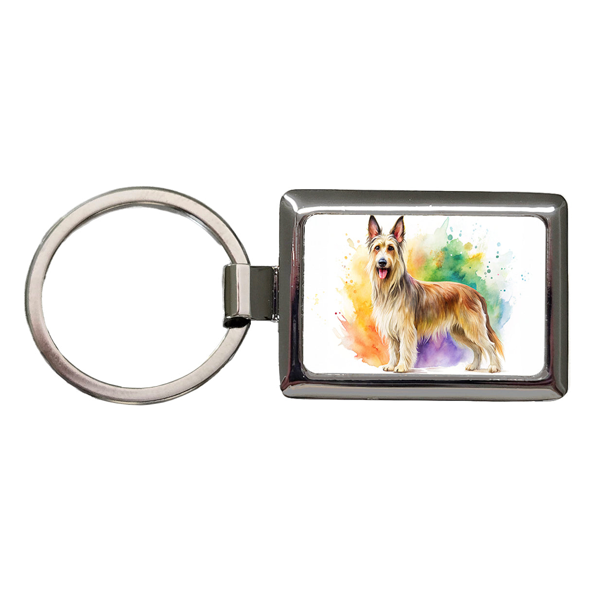 Berger Picard Dog Watercolor Style Rectangle Metal Keychain