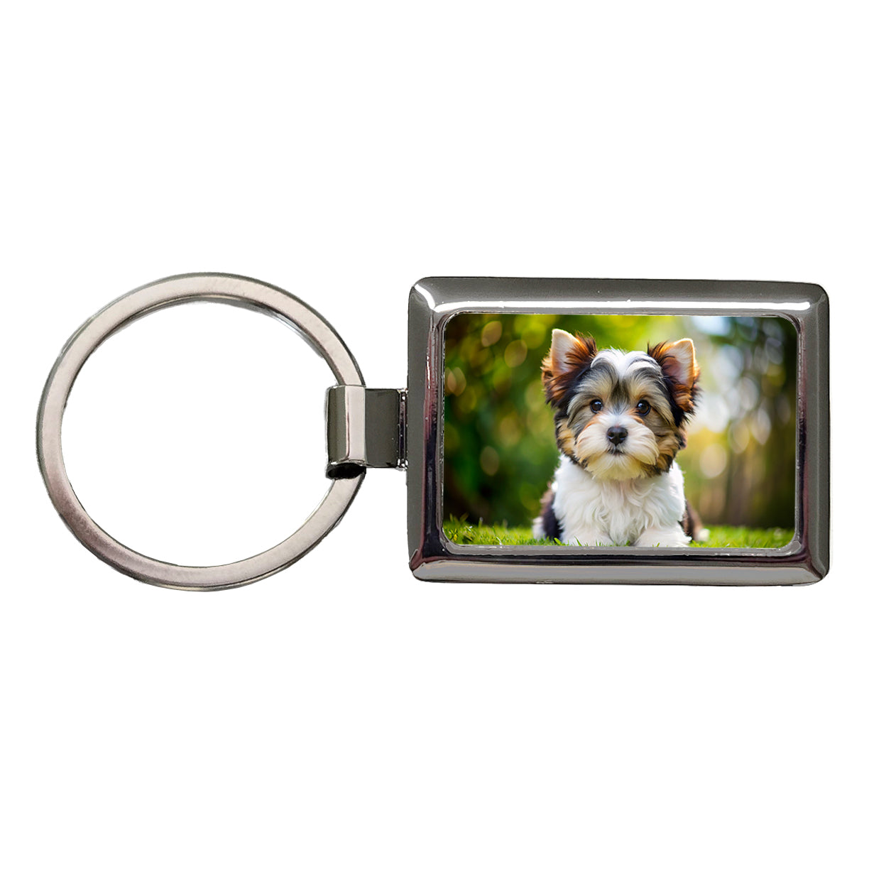 Biewer Terrier Dog Puppy Photo Rectangle Metal Keychain