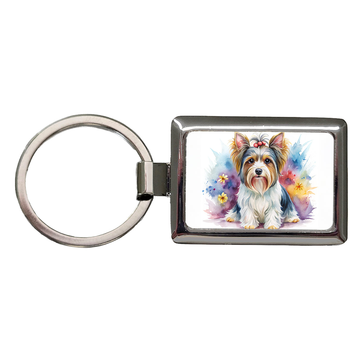 Biewer Terrier Dog Watercolor Style Rectangle Metal Keychain