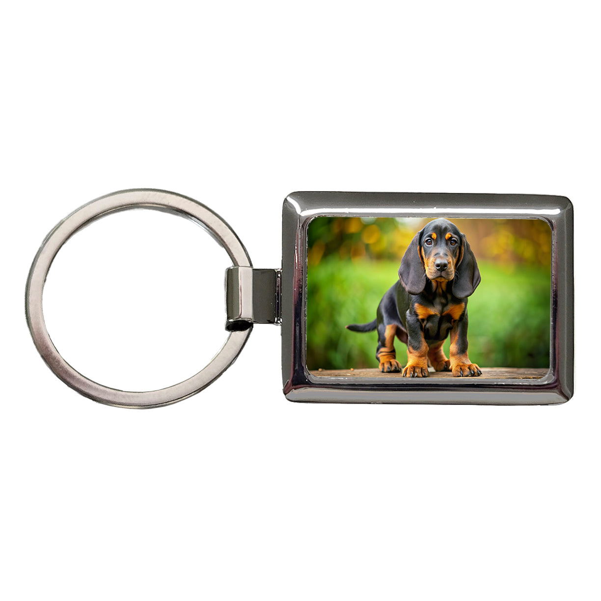 Black And Tan Coonhound Dog Puppy Photo Rectangle Metal Keychain