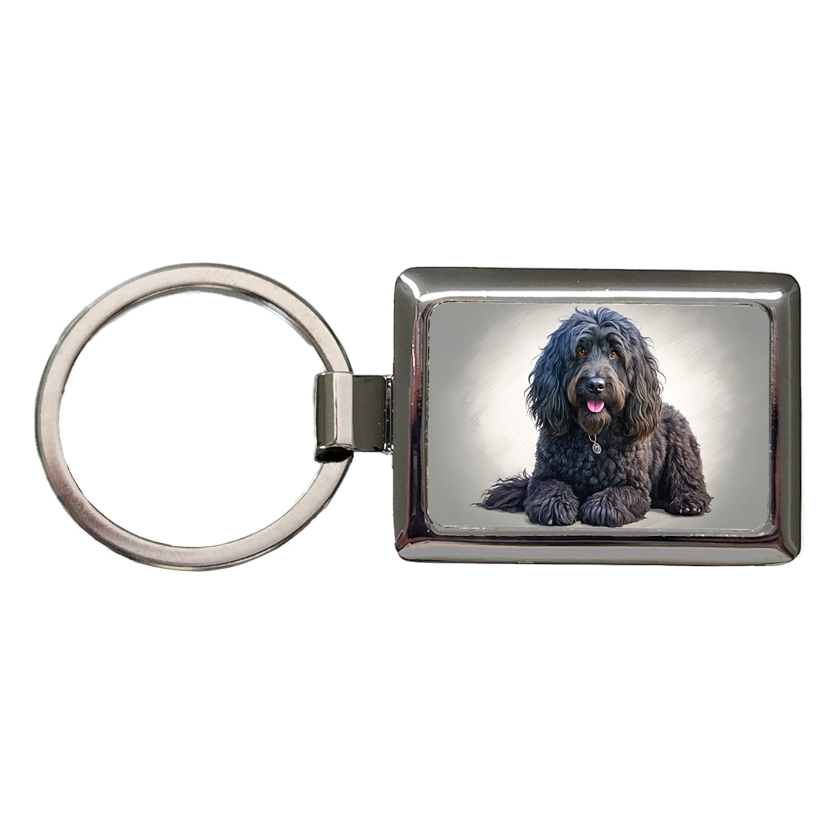 Black Russian Terrier Dog Illustration Rectangle Metal Keychain
