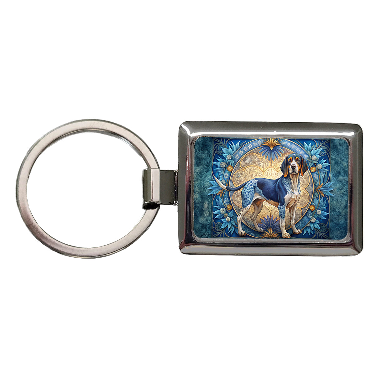 Bluetick Coonhound Dog Art Nouveau Rectangle Metal Keychain