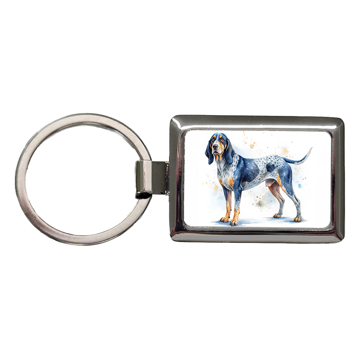 Bluetick Coonhound Dog Watercolor Style Rectangle Metal Keychain