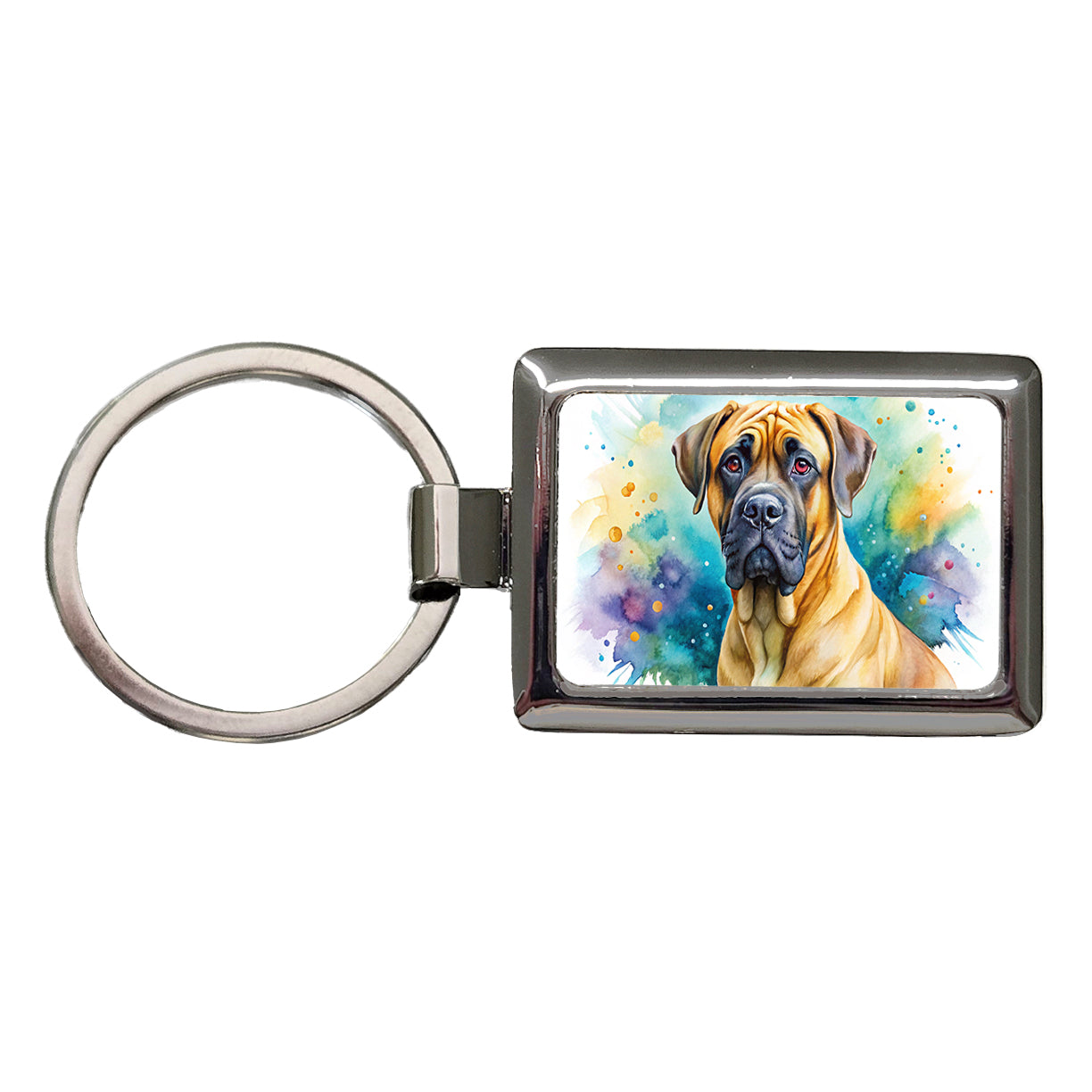 Boerboel Dog Watercolor Style Rectangle Metal Keychain