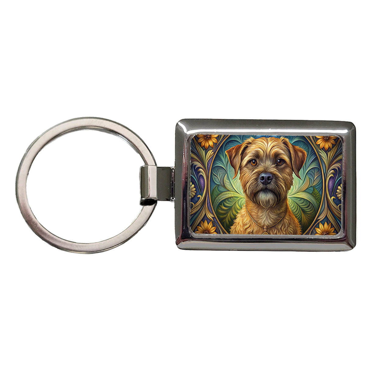 Border Terrier Dog Art Nouveau Rectangle Metal Keychain