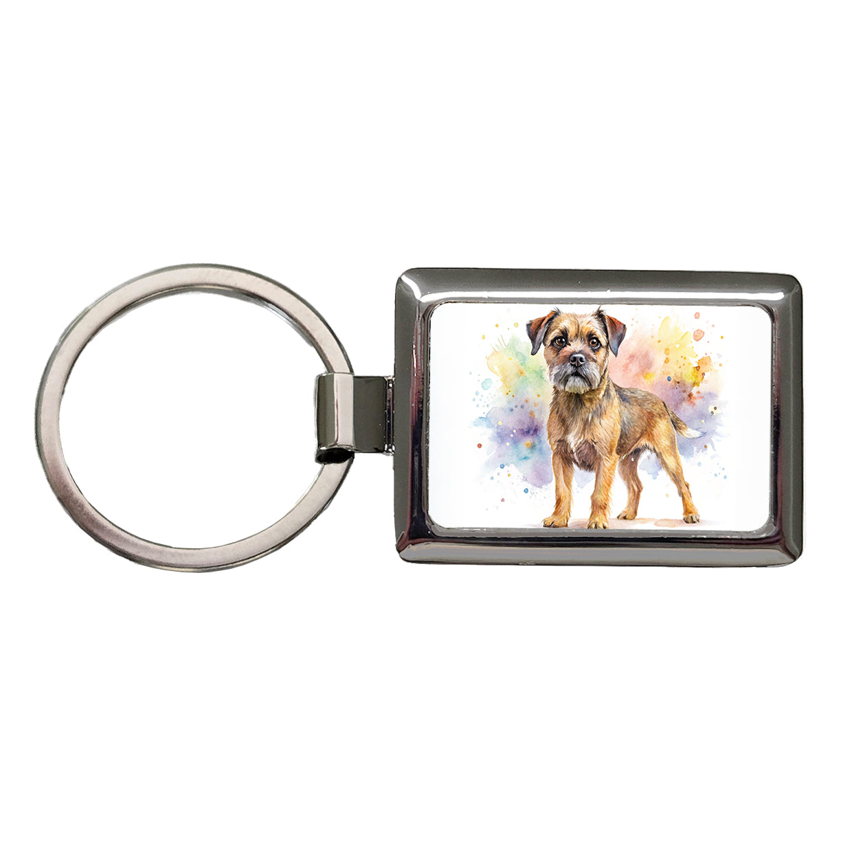 Border Terrier Dog Watercolor Style Rectangle Metal Keychain