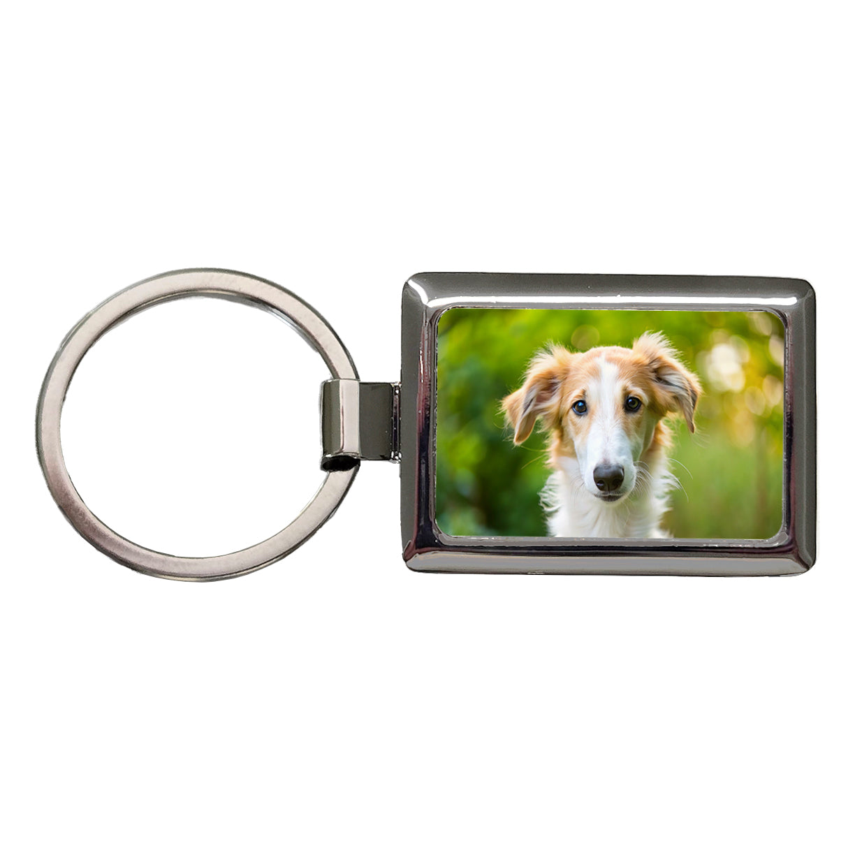 Borzoi Dog Puppy Photo Rectangle Metal Keychain