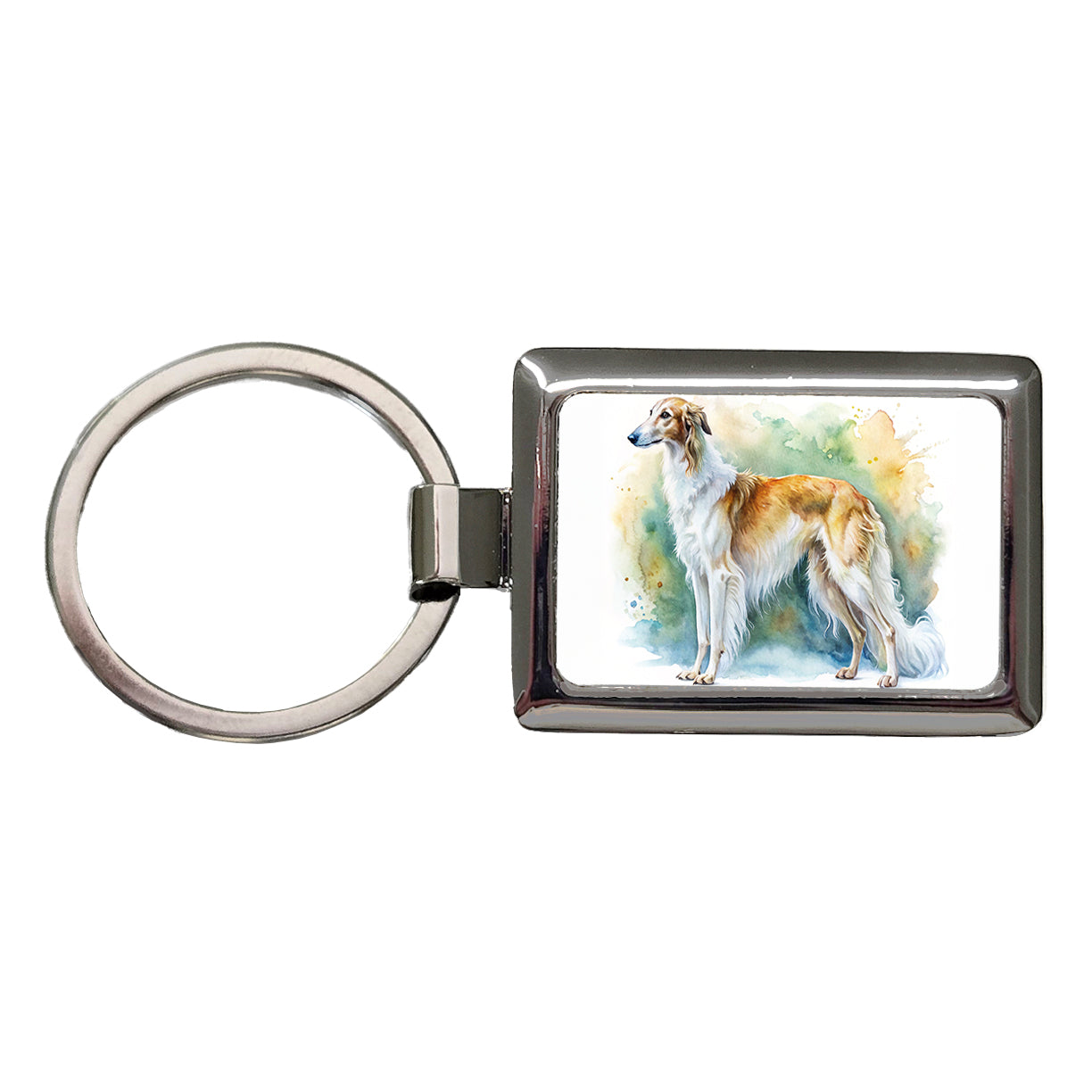 Borzoi Dog Watercolor Style Rectangle Metal Keychain