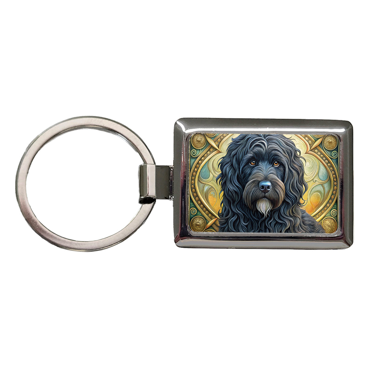 Bouviers Des Flandres Dog Art Nouveau Rectangle Metal Keychain
