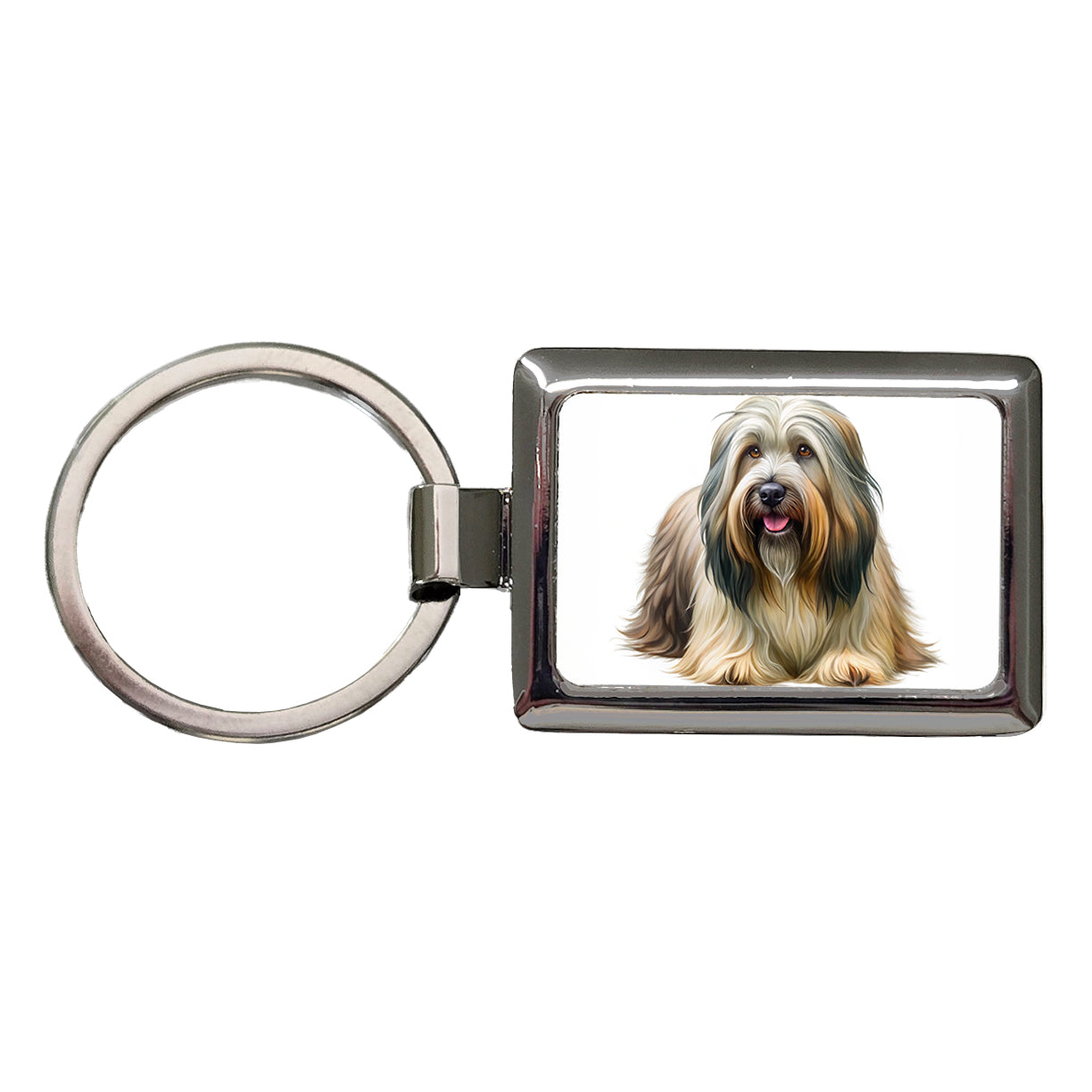 Briard Dog Illustration Rectangle Metal Keychain