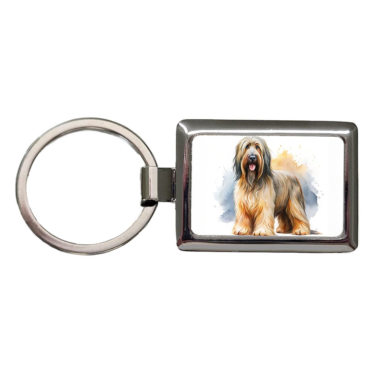 Briard Dog Watercolor Style Rectangle Metal Keychain