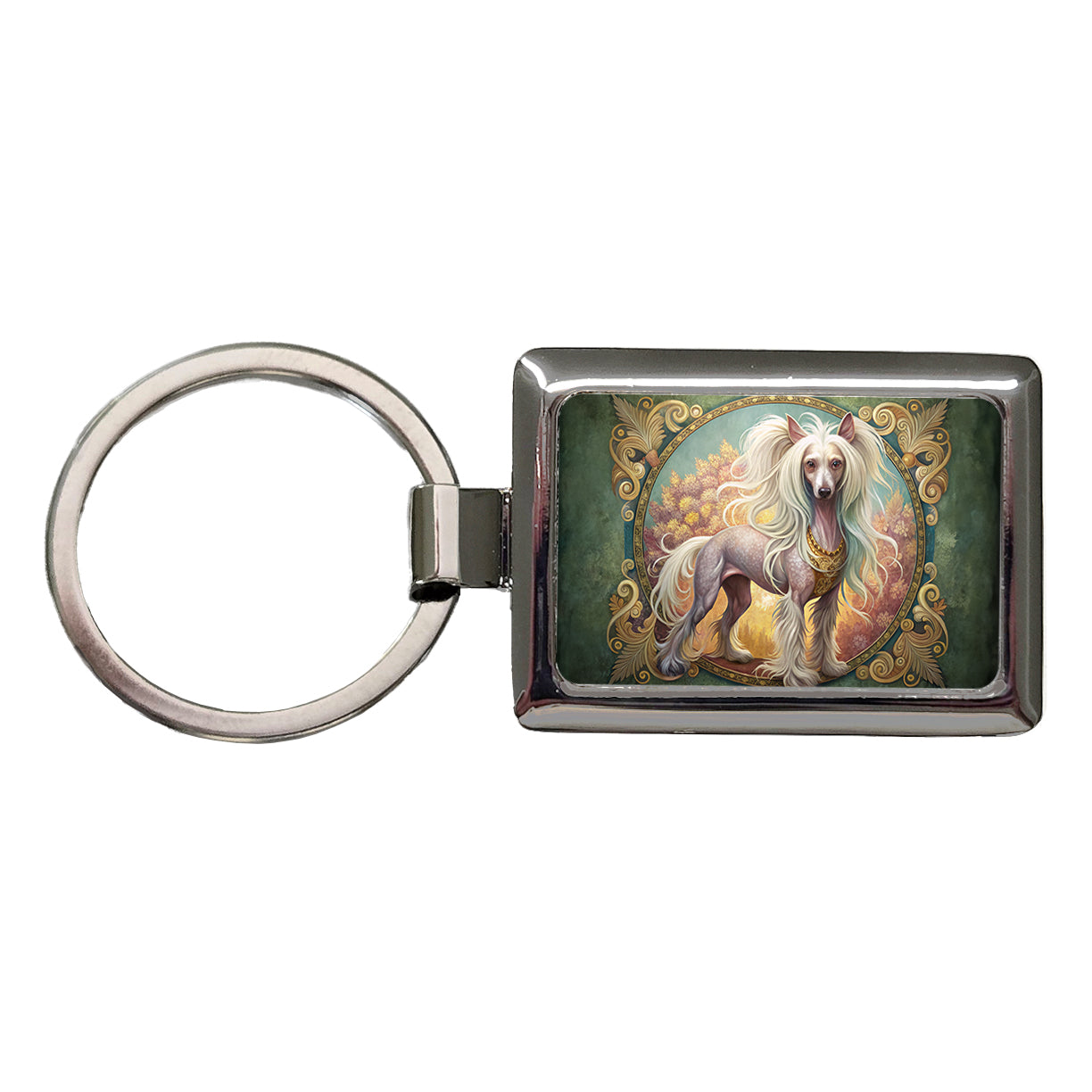 Chinese Crested Dog Art Nouveau Rectangle Metal Keychain