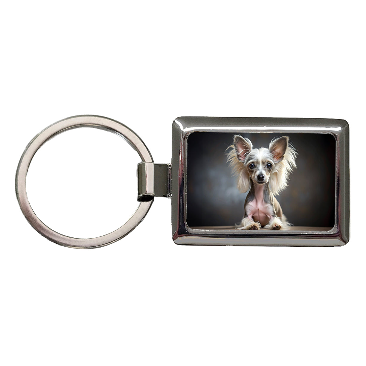 Chinese Crested Dog Puppy Photo Rectangle Metal Keychain