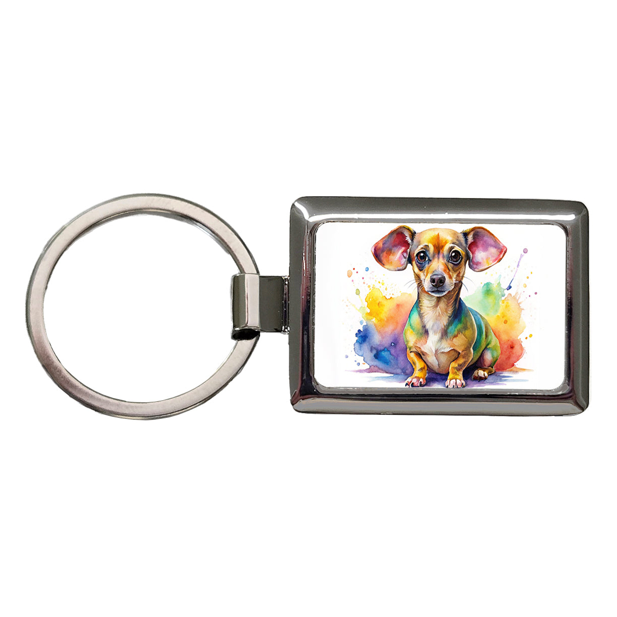 Chiweenie Dog Watercolor Style Rectangle Metal Keychain