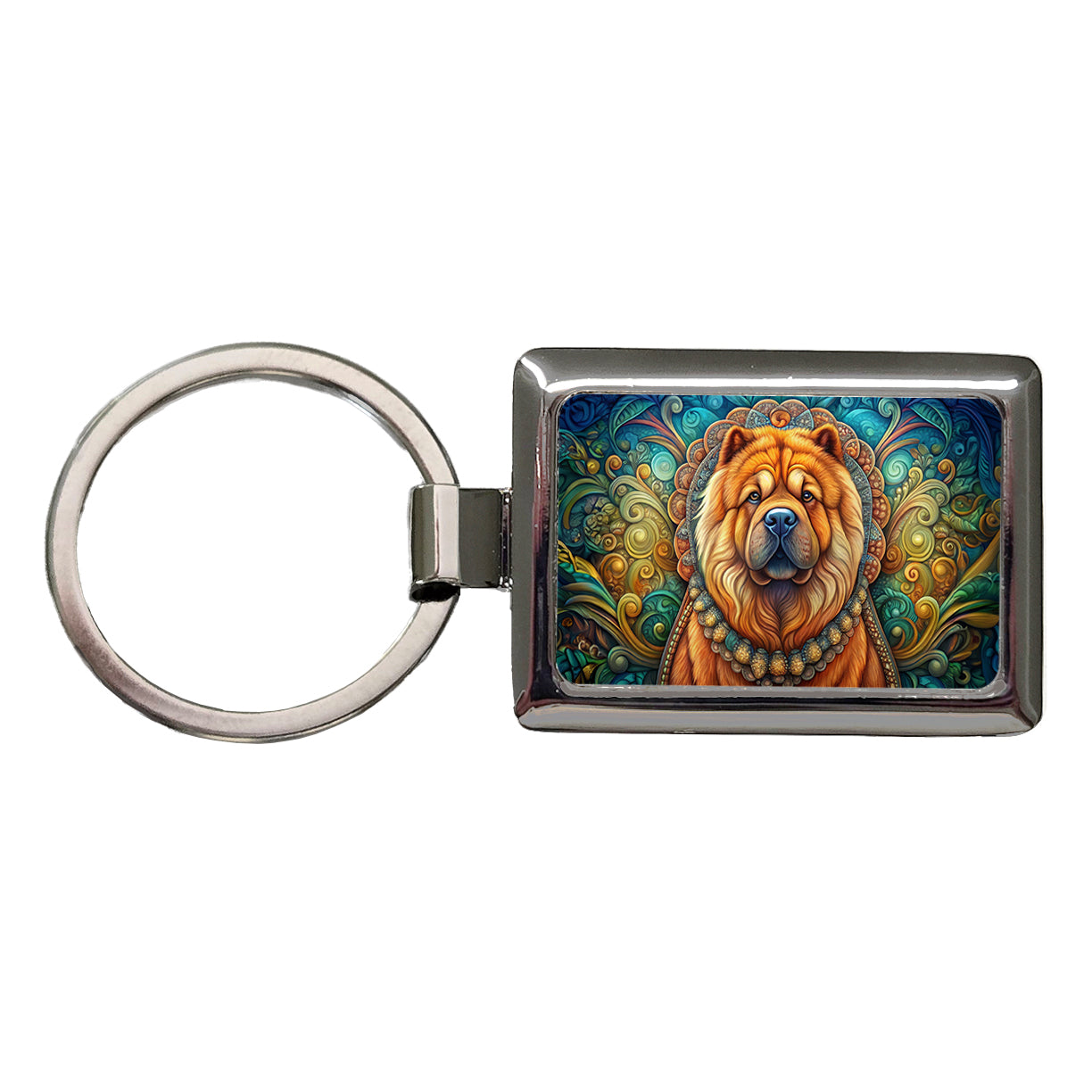 Chow Chow Dog Art Nouveau Rectangle Metal Keychain