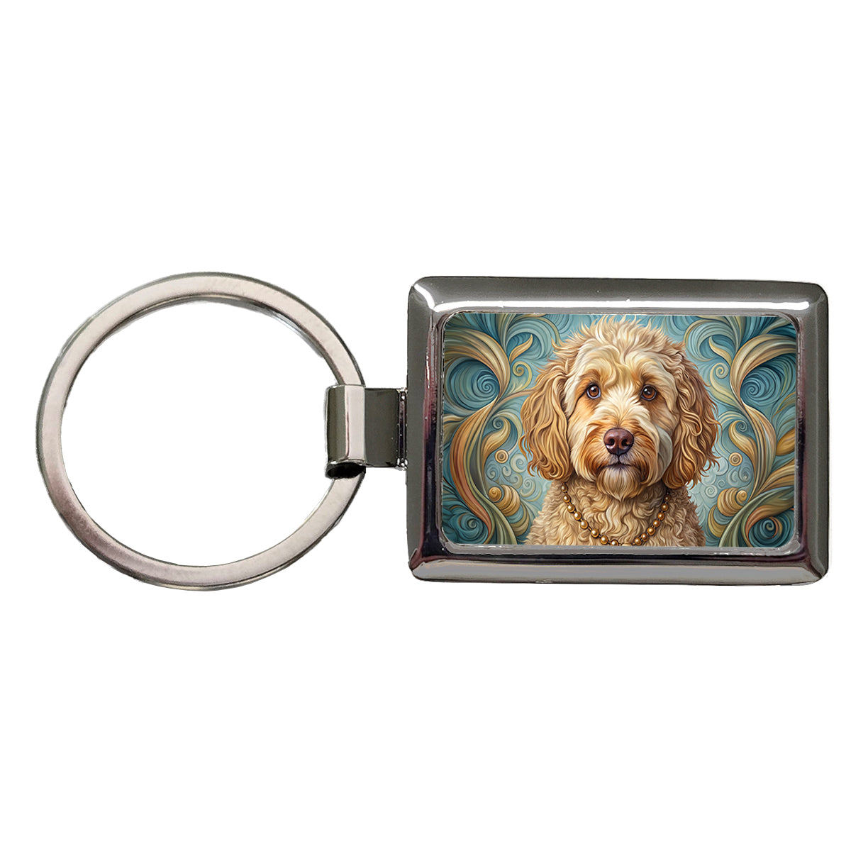 Cockapoo Dog Art Nouveau Rectangle Metal Keychain