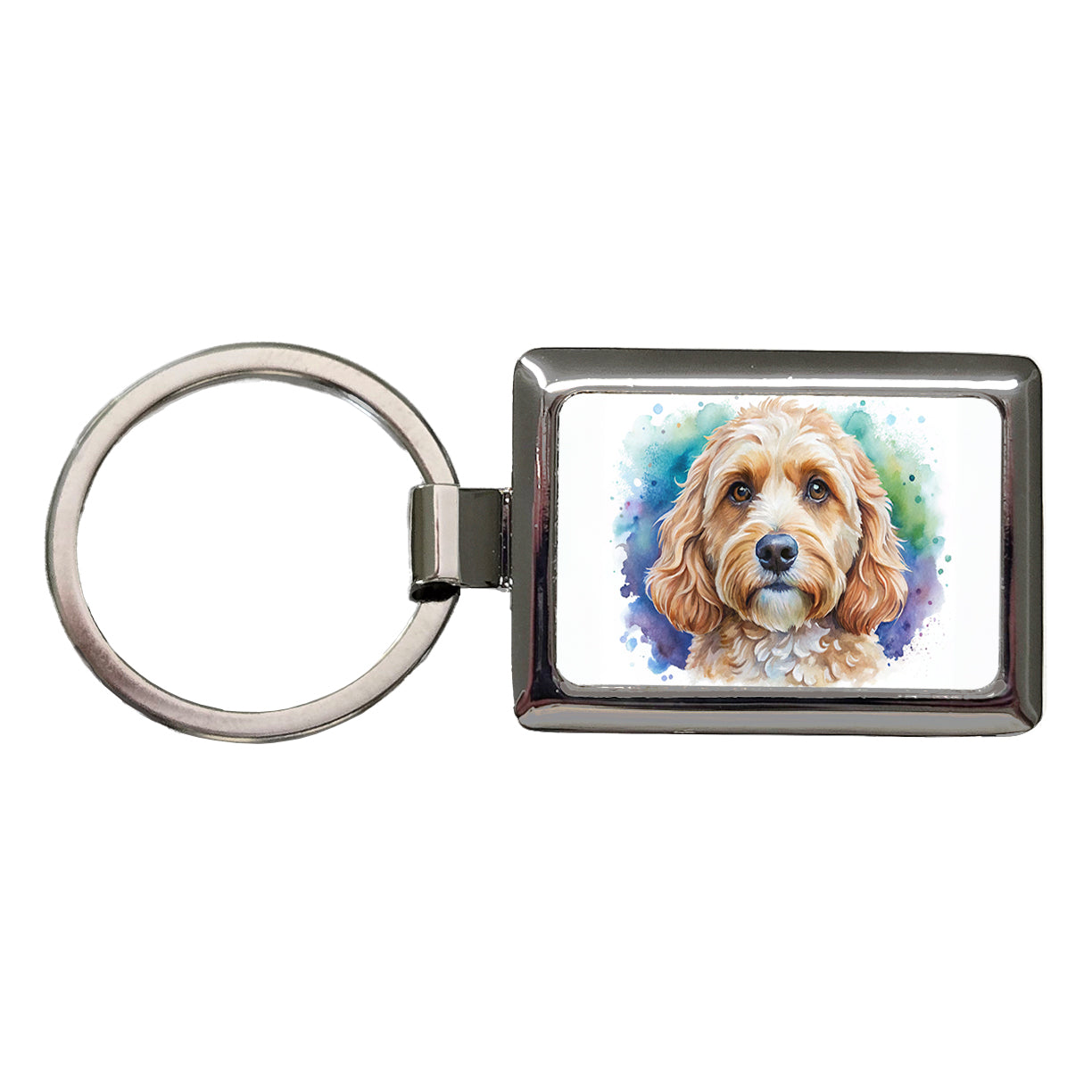 Cockapoo Dog Watercolor Style Rectangle Metal Keychain