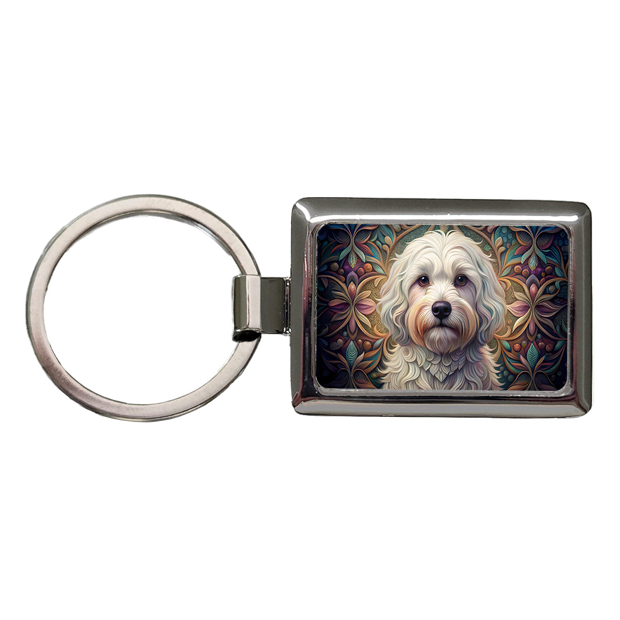 Coton De Tulear Dog Art Nouveau Rectangle Metal Keychain