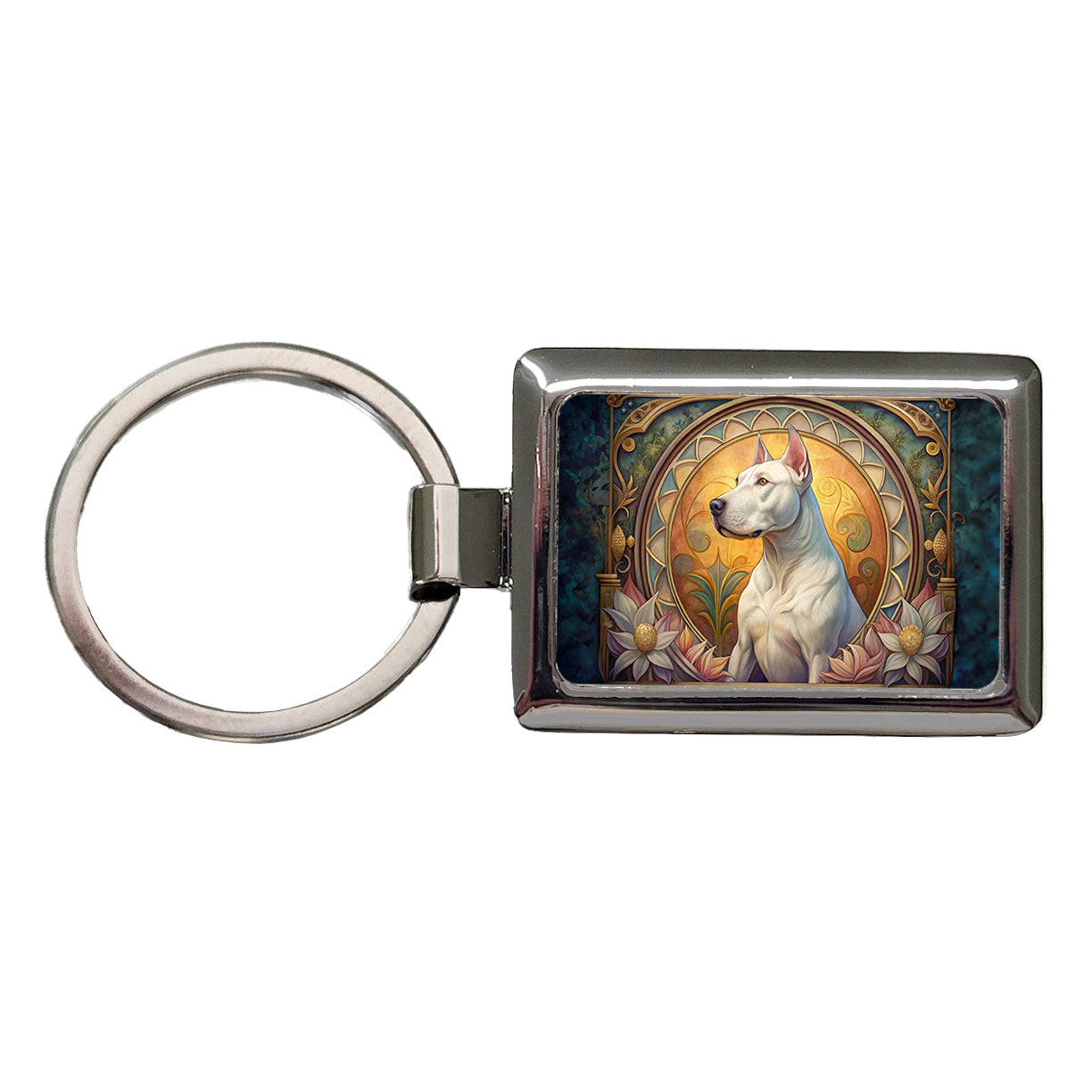 Dogo Argentino Dog Art Nouveau Rectangle Metal Keychain