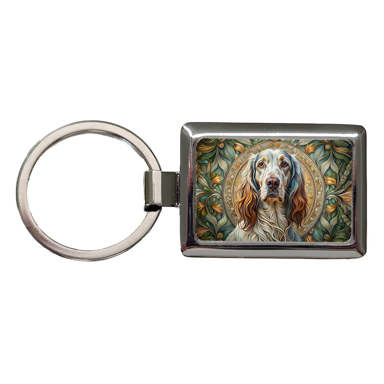 English Setter Dog Art Nouveau Rectangle Metal Keychain
