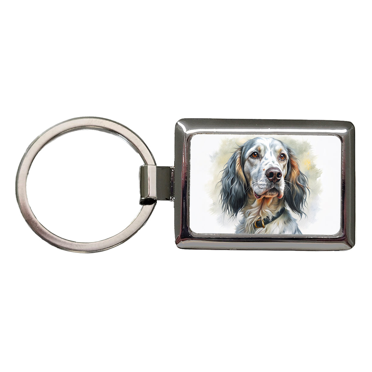 English Setter Dog Illustration Rectangle Metal Keychain