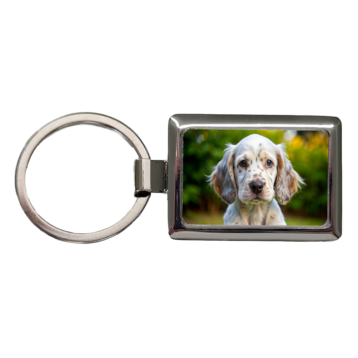 English Setter Dog Puppy Photo Rectangle Metal Keychain