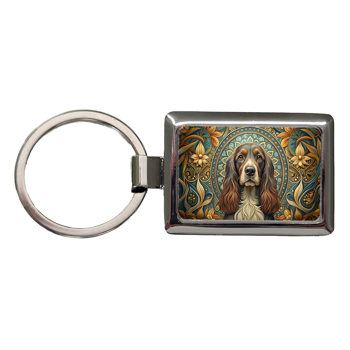 Field Spaniel Dog Art Nouveau Rectangle Metal Keychain
