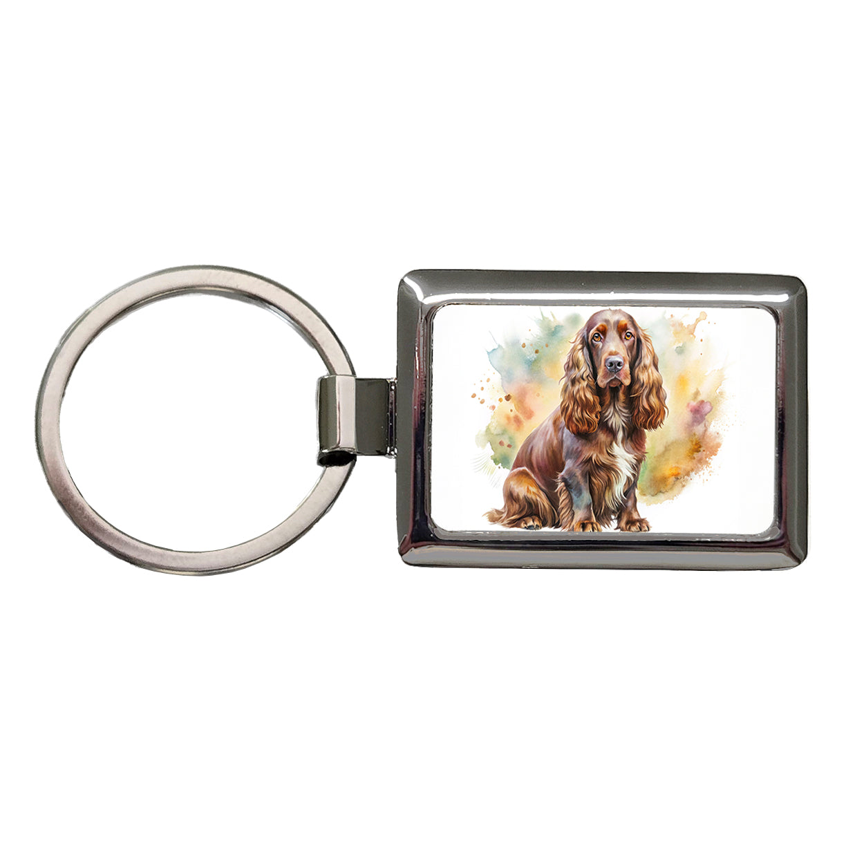 Field Spaniel Dog Watercolor Style Rectangle Metal Keychain