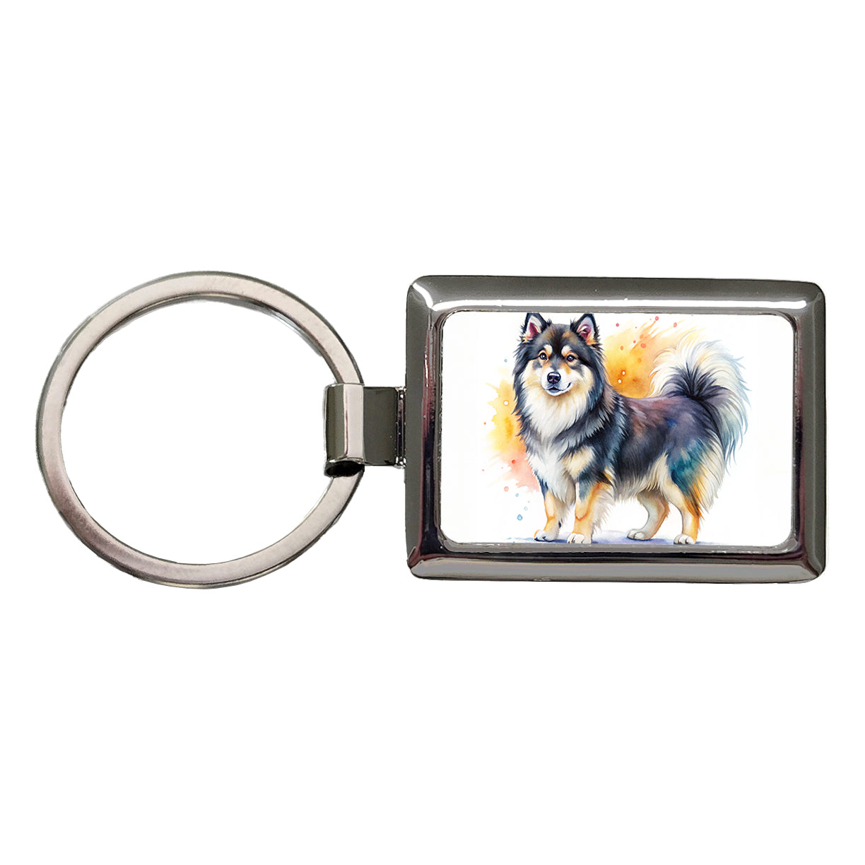 Finnish Lapphund Dog Watercolor Style Rectangle Metal Keychain