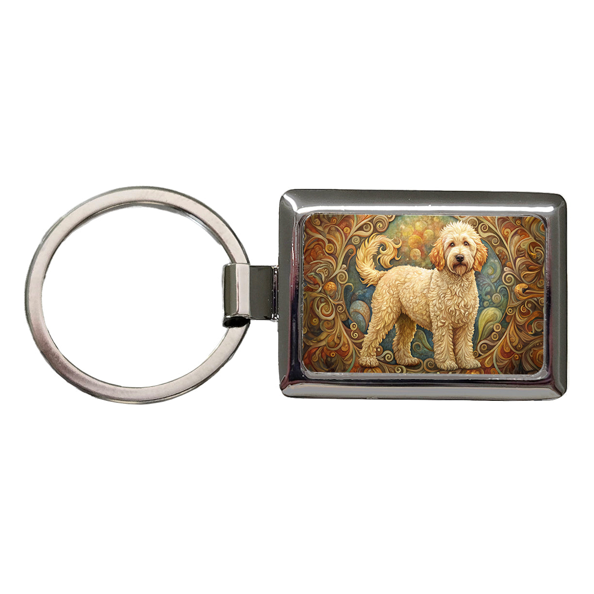 Goldendoodle Dog Art Nouveau Rectangle Metal Keychain