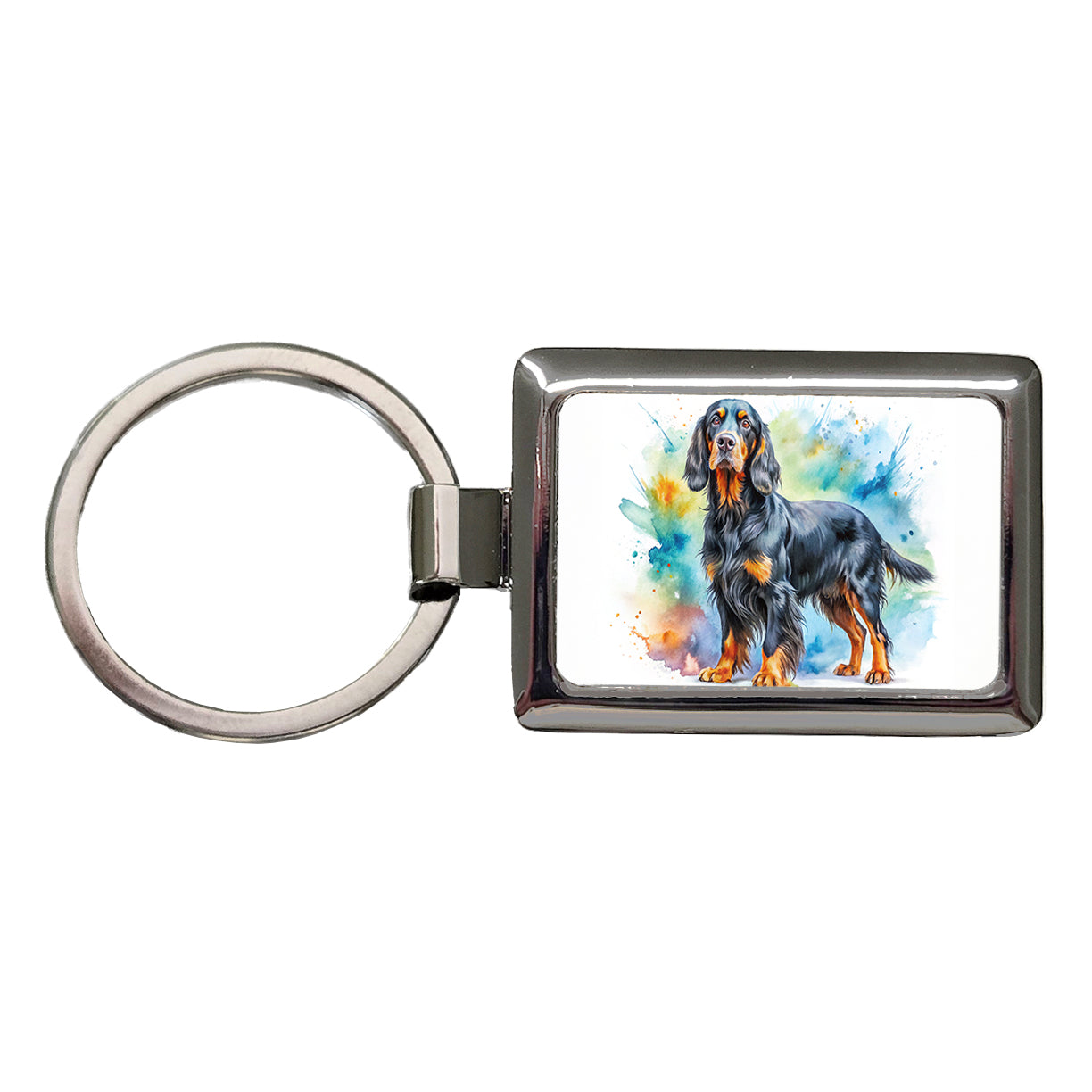 Gordon Setter Dog Watercolor Style Rectangle Metal Keychain