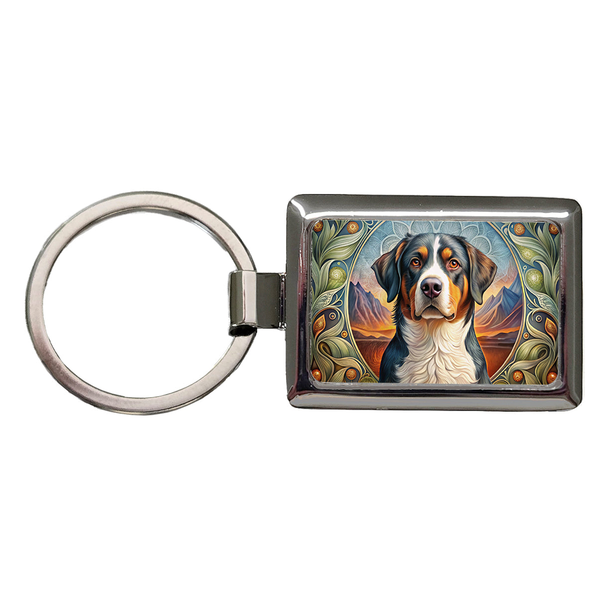 Greater Swiss Mountain Dog Art Nouveau Rectangle Metal Keychain
