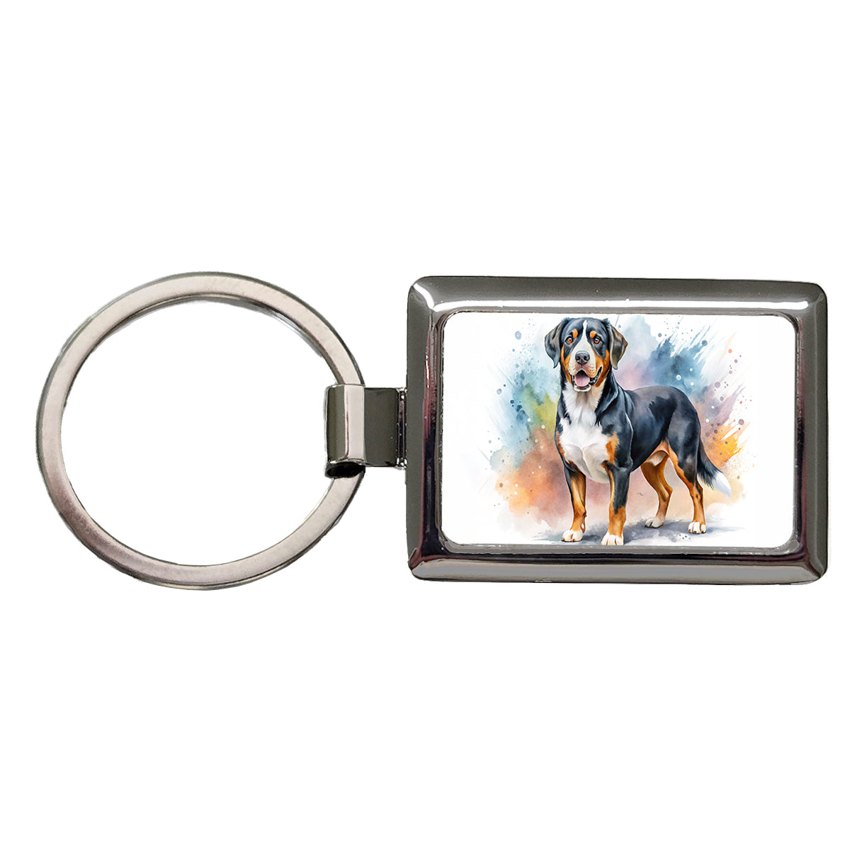Greater Swiss Mountain Dog Watercolor Style Rectangle Metal Keychain