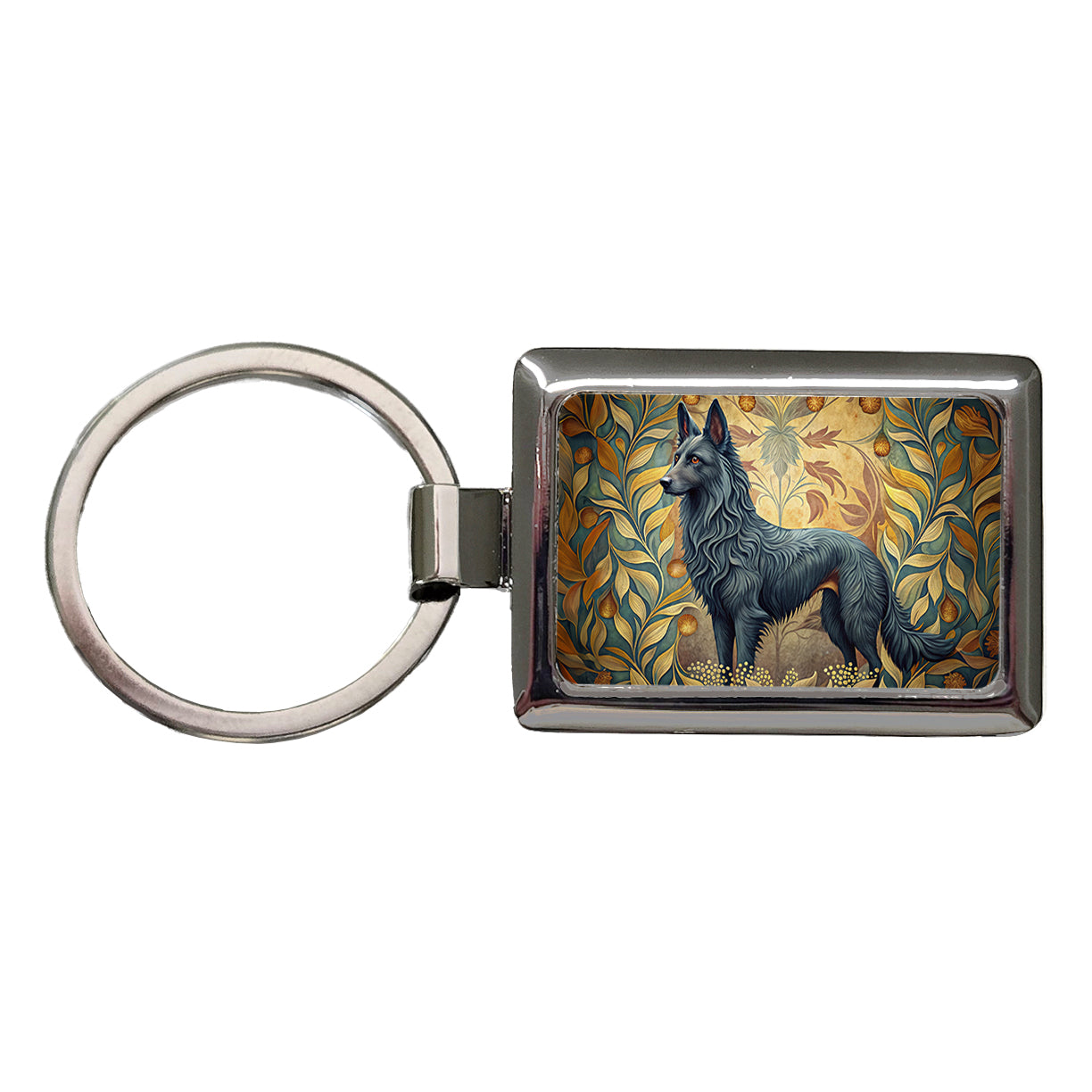 Groenendael Belgian Sheepdog Dog Art Nouveau Rectangle Metal Keychain