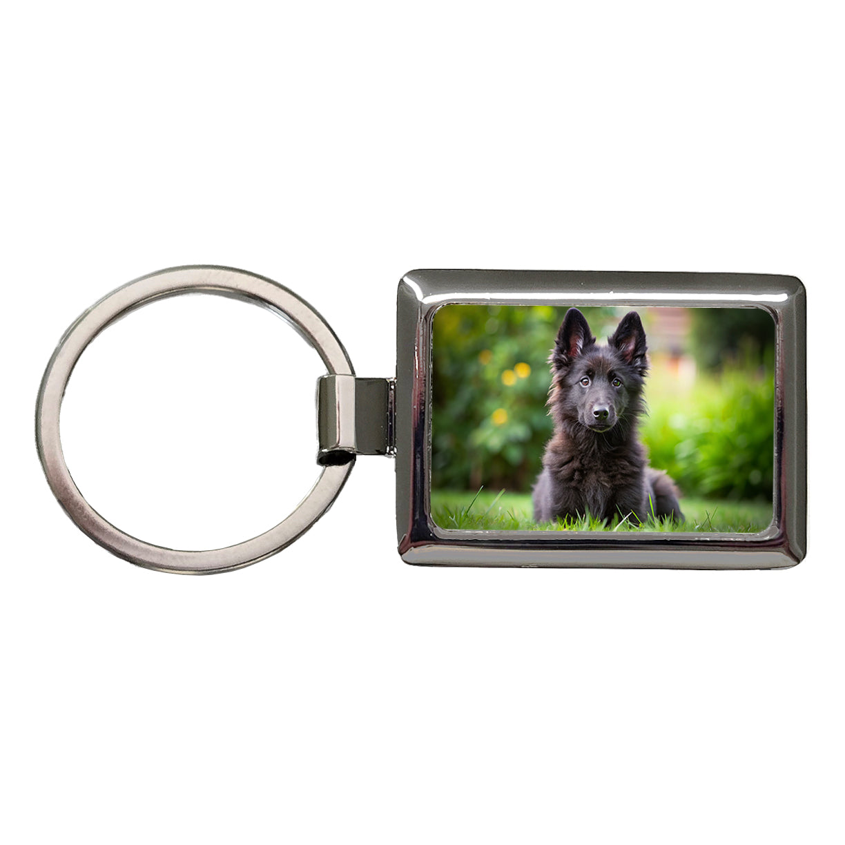 Groenendael Belgian Sheepdog Dog Puppy Photo Rectangle Metal Keychain