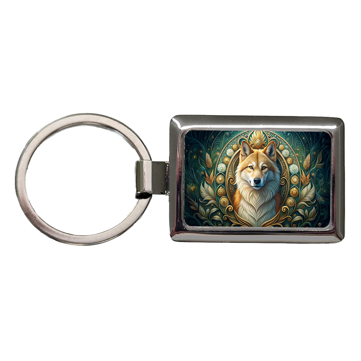 Icelandic Sheepdog Dog Art Nouveau Rectangle Metal Keychain