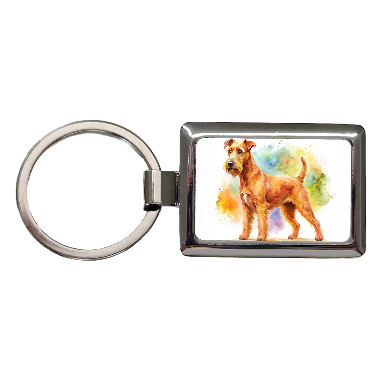 Irish Terrier Dog Watercolor Style Rectangle Metal Keychain