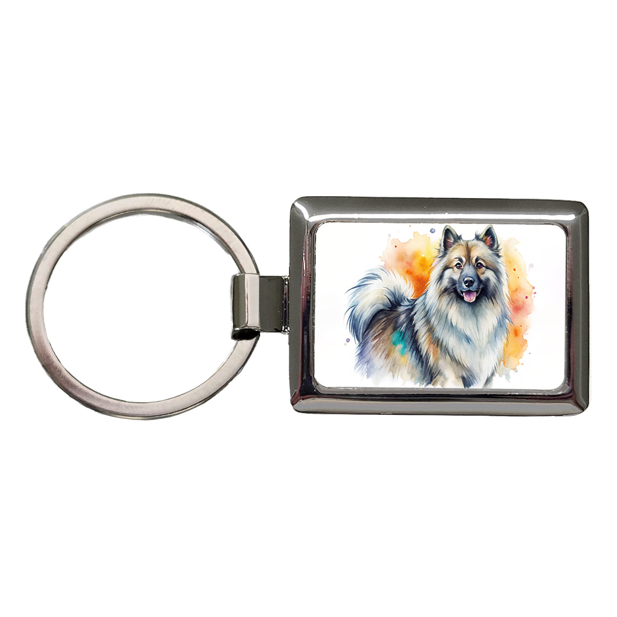 Keeshond Dog Watercolor Style Rectangle Metal Keychain