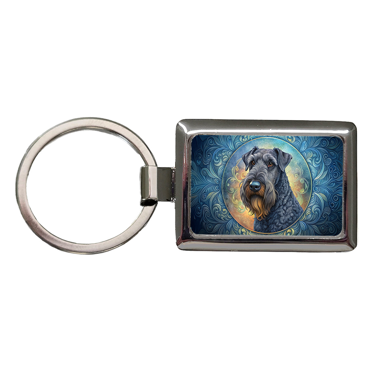 Kerry Blue Terrier Dog Art Nouveau Rectangle Metal Keychain
