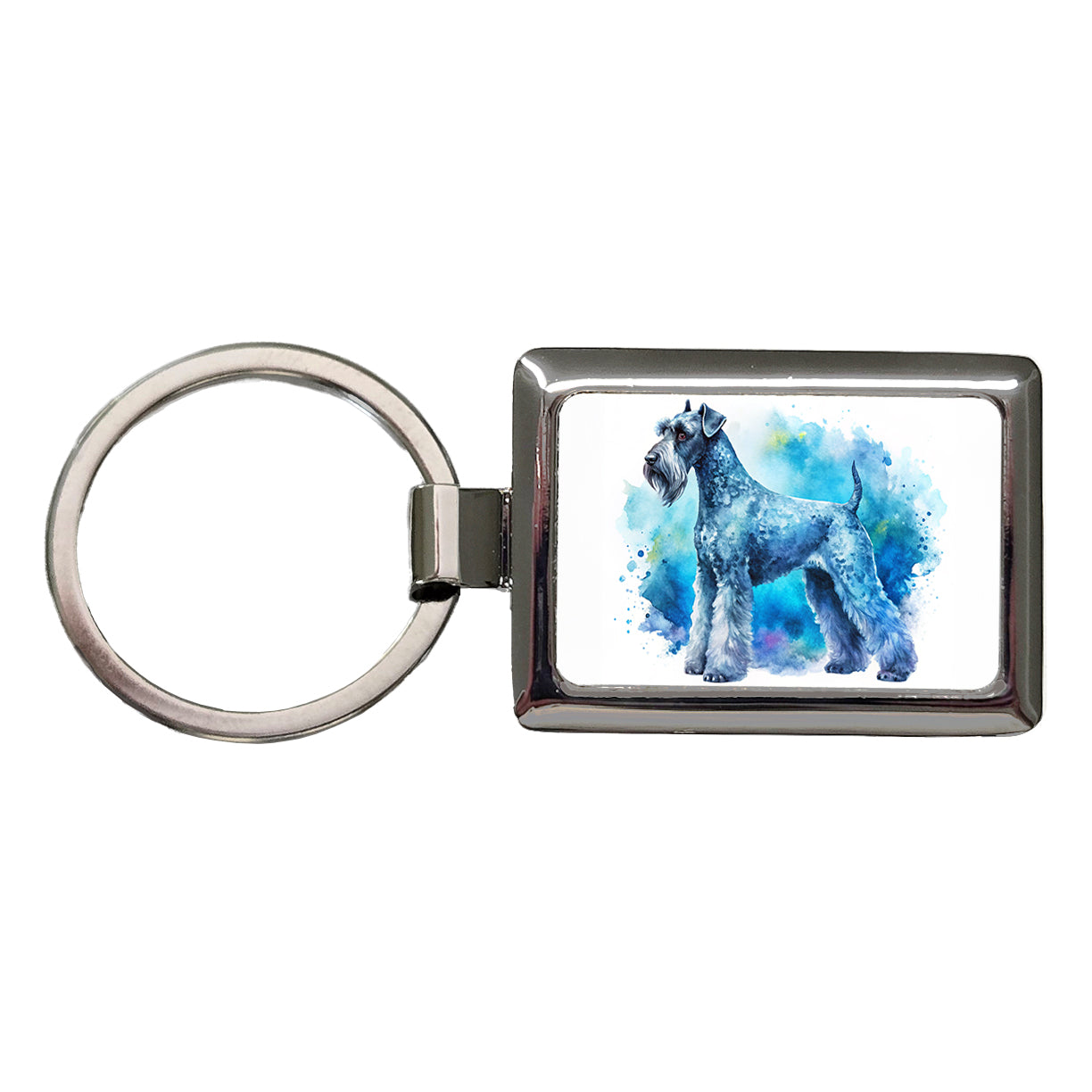 Kerry Blue Terrier Dog Watercolor Style Rectangle Metal Keychain