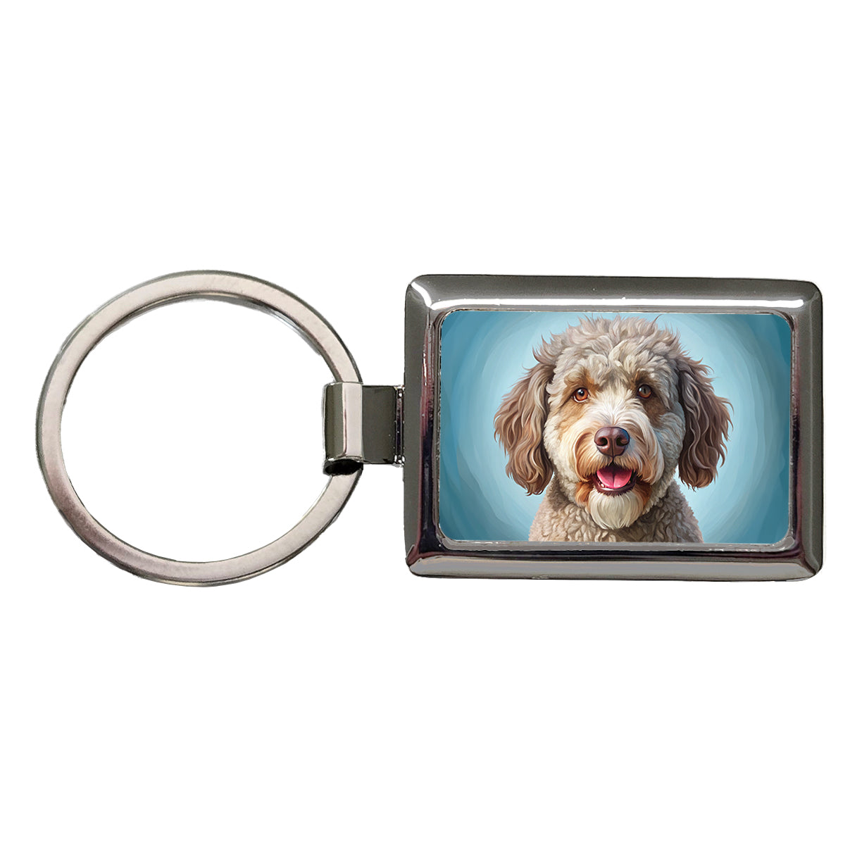 Lagotto Romagnolo Dog Illustration Rectangle Metal Keychain