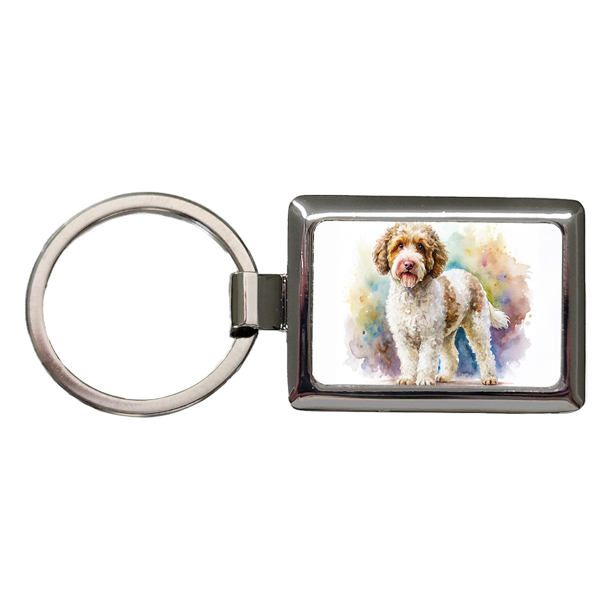 Lagotto Romagnolo Dog Watercolor Style Rectangle Metal Keychain