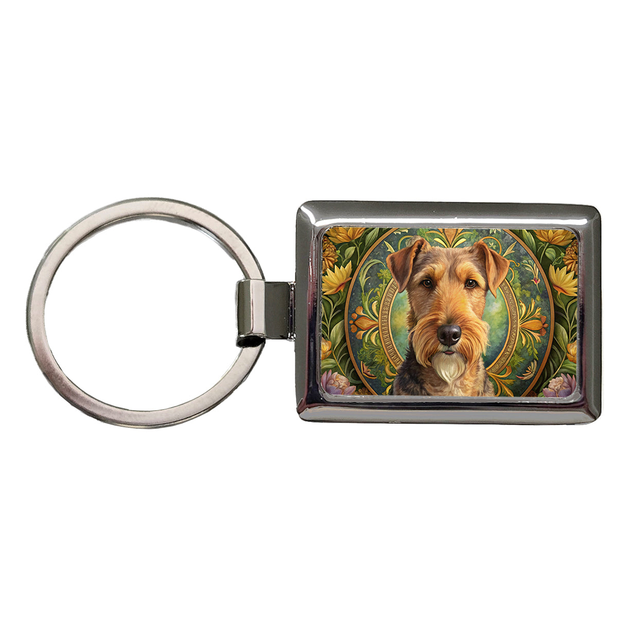 Lakeland Terrier Dog Art Nouveau Rectangle Metal Keychain